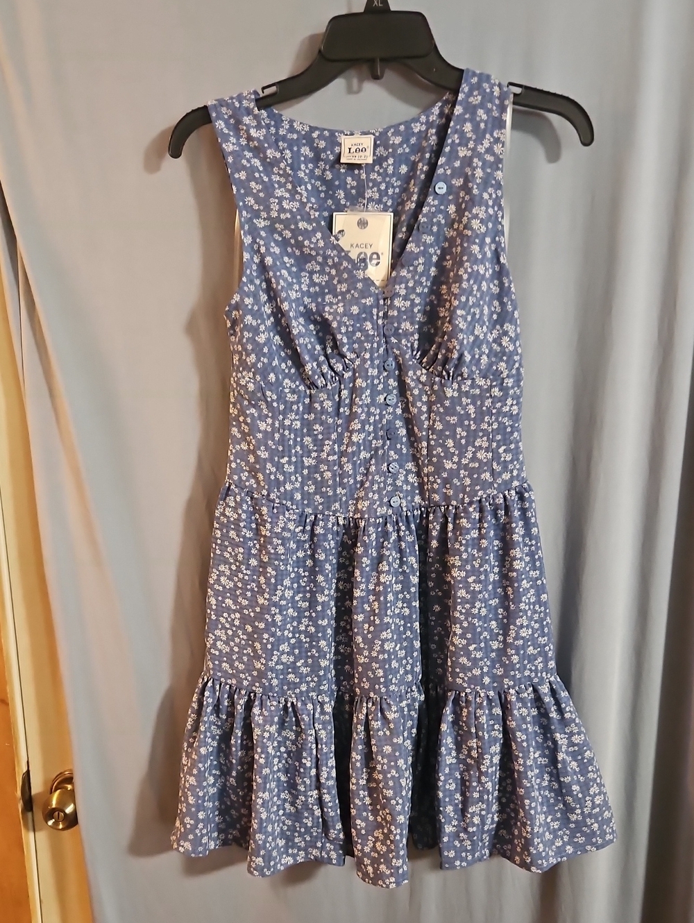 LEE X Kacey Lee Sleeveless Tiered V Neck Dress: COASTAL FJORD: NWT: XS (0-2)